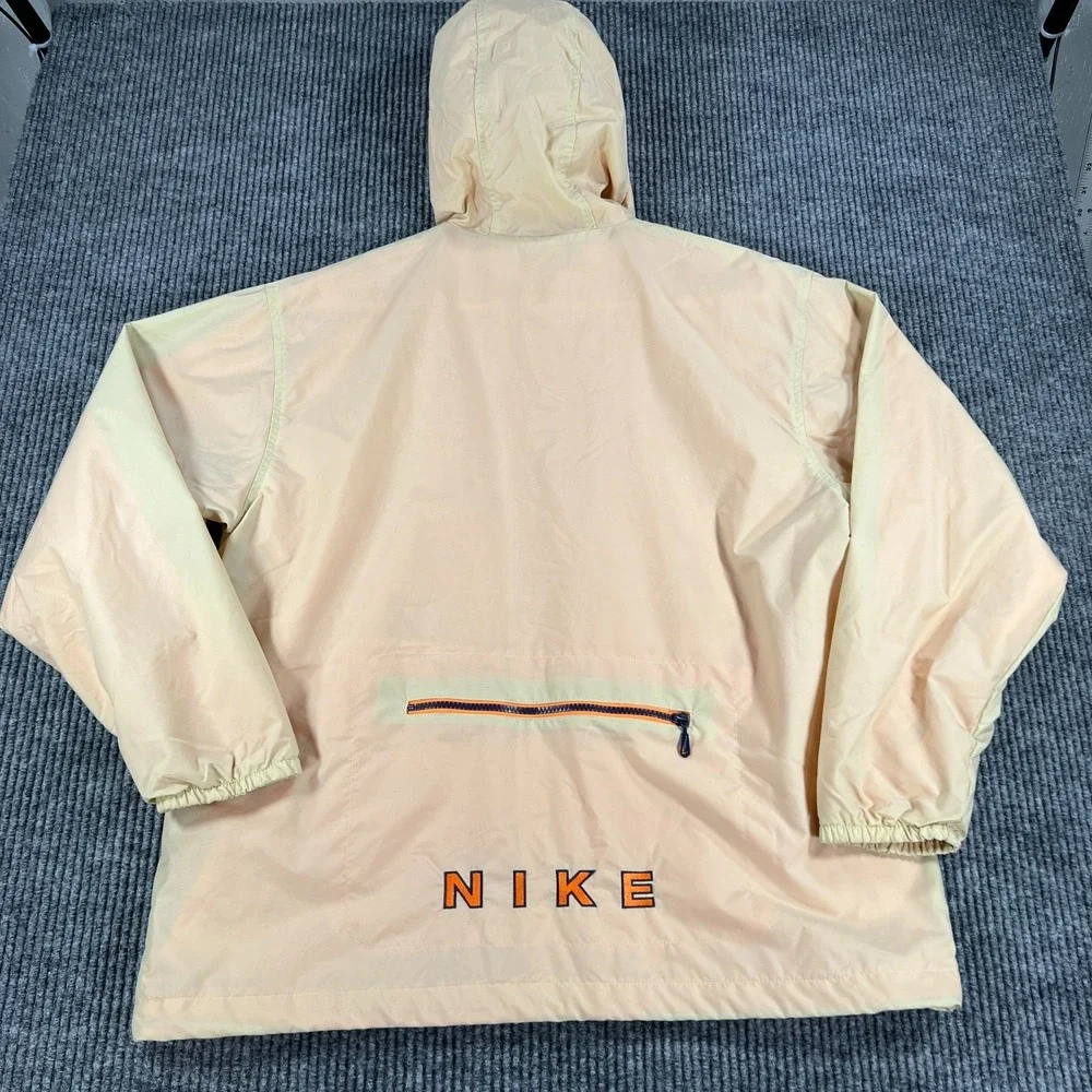Vintage Nike Jacket Mens Medium Beige‎ Orange Mesh Lined 1/2 Zip Hooded